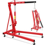 Garvee 2-Ton Engine Hoist - 4400 lbs Folding Hydraulic Cherry Picker, Heavy-Duty Shop Crane with 6 Caster Wheels and 4 Adjustable Boom Positions for Warehouse, Garage, and Workshop, Red - Red