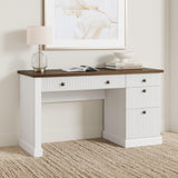 Garvee Fluted Home Office Desk Storage, 54 in Modern Executive Desk with Charging Station, Wooden Computer Writing Desk with File Drawers for Study Room (White, 54.0 in L x 21.6 in D x 30.0 in H) - White