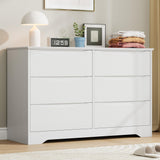 Garvee Modern 6 Drawer Tall Wooden Dresser – Spacious Storage Cabinet with Deep Drawers, Wide Top, Chest Organizer for Bedroom, Living Room, Hallway, Kids Room – Wood Grain White Finish - White