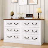 Garvee 6 Drawer Dresser Farmhouse Tall Wooden Chest with Vintage Handles Durable Particleboard Freestanding Bedroom Living Room Organizer - White