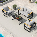 Garvee Patio Furniture Set, 4-Piece Aluminum Sectional with Coffee Table, Washable Thick Cushions, Gray, for Poolside, Balcony and Deck