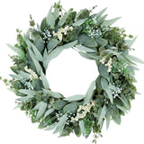 Garvee Realistic All-Season Artificial Eucalyptus Wreath for Front Door, 20 Inch (50cm) Greenery with White Berries - Spring/Summer Farmhouse Decor for Indoor/Outdoor Porch, Wall, Window & Mantel - Color: Green - Size: 50cm