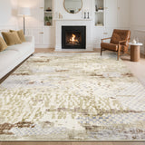 Garvee 9' × 12' Modern Abstract Distressed Area Rug, Washable Non-Slip Low-Pile Soft Rug for Living Room, Bedroom & Dining Room, Beige - Beige