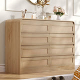 Garvee Natural Rattan 8-Drawer Dresser – Wood Chest with Woven Rattan Drawer Fronts – Wide Storage Cabinet for Bedroom - Natural Oak