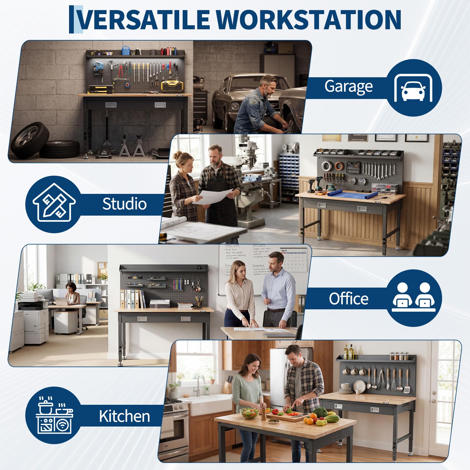 Garvee 48 x 24 In Workstation with Integrated Drawer, LED Light