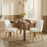 Garvee Set of 2 Scandinavian Upholstered Dining Chairs, Curved Back Side Chairs with Solid Wood Legs, Tool-Complimentary Setup for Kitchen/Dining Room/Restaurant - Linen Cream White + Natural Wood Legs - Striped White-Natural Legs