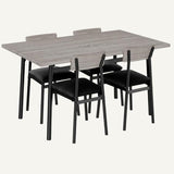 Garvee Modern Industrial Dining Table Set for 4, Wood‑Grain Top Metal Frame Kitchen Table with PU Upholstered Cushioned Chairs