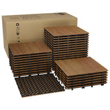 Garvee Acacia Wood interlinked Deck Tiles - 12"x12" 22PCS Non-Slip Waterproof Flooring for Outdoor & Indoor Patio, Balcony, Garden, Poolside, Snap Together, Covers 21 Sq Ft - Brown Finish - Brown