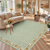 Garvee 8' × 10' Floral Border Area Rug, Machine Washable Non-Slip Low-Pile Soft Rug for Living Room, Bedroom & Dining Room, Green - Green
