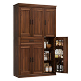Garvee Spacious Tall Freestanding Pantry Cabinet – 71" Storage Cupboard with 6 Doors, 7 Shelves & Drawer – Modern Organizer for Kitchen, Dining Room, Bathroom, Laundry, Living Room – Walnut Color - Brown