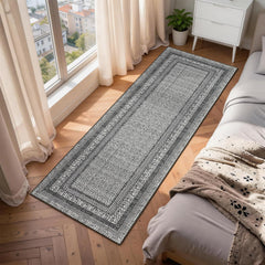 Garvee Modern Bordered Kitchen Rug 2x6, Soft Low Pile, Non-Slip TPE Backing, Washable, Stain Resistant, Black Grey for Entryway & Bedroom - Black Gray