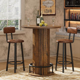 Garvee Round Bar Table Wood Bistro with Metal Ring Footrest Durable Sturdy Reinforced Base Rustic Walnut for Home Bar Kitchen - Rustic Walnut