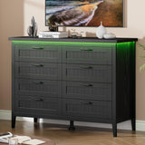 Garvee Black 8 Drawer Bedroom Dresser with LED Lights & Power Outlet - Wide Wooden Storage Chest - Modern Bedside Table - Dark Oak, Eight-Drawer Cabinet - Black