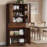 Garvee Modern Tall Kitchen Pantry Cabinet - 4 Doors, 7 Adjustable Shelves, 1 Drawer, Sliding Barn Door - Freestanding Storage Cupboard for Kitchen, Dining Room, Living Room, Laundry - Walnut - Walnut