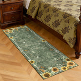 Garvee 2' × 6' Sunflower Floral Runner Rug, Soft Washable Low-Pile Polyester Carpet for Hallway, Kitchen and Entryway, Green - Green