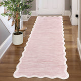 Garvee Modern Scalloped Washable Runner Rug 2' × 6' – Soft Low Pile, Non-Slip, Mark Resistant Carpet for Hallway, Entryway, Kitchen, Laundry, Bedroom – Blush Pink - Blush Pink