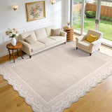 Garvee Soft Washable Area Rug for Living Room, Bedroom, or Nursery - Low Pile, Non-Slip, Mark Resistant, Modern Lace Edge Carpet - Elegant Home Decor, Beige, 5x7ft - Lace|Beige