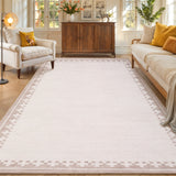 Garvee Modern Washable Bordered Area Rug for Living Room, Bedroom, Dining Room, Office – Non-Slip, Low Pile, Spot Resistant, Collapsible, Soft Minimalist Ivory Carpet – 10x13ft - Beige
