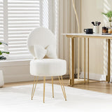 Garvee Vanity Stool Chair with Storage & Foldable Backrest, Sherpa Fleece Makeup Stool with Pillow & Metal Legs, Soft Ottoman for Bedroom Living Room, White - White