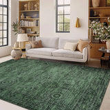 Garvee 10' × 13' Vintage Distressed Medallion Area Rug, Machine Washable Non-Slip Low-Pile Stain-Resistant Rug for Living Room & Bedroom, Green - Green