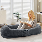 Garvee XL Orthopedic Memory Foam Dog Bed for Adults & Pets – Oversized Bean Bag Lounger, Washable Faux Fur, Side Pocket, Waterproof, No Assembly, Calming Nest for Anxiety Relief – Navy Blue - Dark Gray