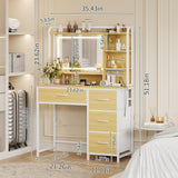 Garvee Vanity Desk with Square Mirror, 35.4” Makeup Vanity Table with Shelves, 4 Fabric Drawers Storage, Modern Dressing Table for Bedroom, Gift for Girls - Natural