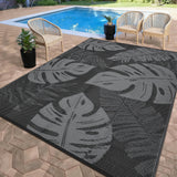 Garvee Reversible Waterproof Outdoor Rug 9x12ft – Durable Plastic Straw Mat – Leaf Design, UV & Mark Resistant, Lightweight for Patio, Camping, RV, Deck, Porch, Backyard – Black and Gray - Black & Gray