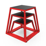 Garvee Heavy-Duty Steel Plyo Box Set, 3-Piece Metal Jump Box Bundle (12/18/24-Inch) for Functional Fitness, Strength Training, and Athletic Workouts - Red & Black - Red