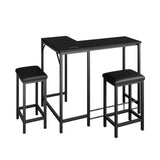 Garvee L-Shaped Convertible Dining Set - 63 Inch Bar Table with Power Outlets & USB - Counter Height Breakfast Nook with 2 Faux Leather Stools - Space-Saving Modern Black Table, Bas-relief - Black