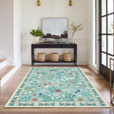 Garvee 8' x 10' Light Green Butterfly Garden Floral Area Rug, Washable Polyester Non-Slip Low-Pile Carpet for Living Room, Bedroom and Dining Room - Light Green