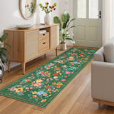 Garvee 2' x 6' Green Floral Runner Rug, Washable Non-Slip Low-Pile Soft Rug for Hallway, Entryway, Kids Room, Playroom & Bedroom - Green