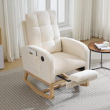 Garvee Nursery Glider Rocking Recliner Chair with High Back and Footrest, USB Charging Port, Side Pocket, Solid Wood Legs - for Nursing/Reading, Living Room/Bedroom - Linen Beige, Wooden legs | with footrest | with charging - Beige-Linen With Usb Ports & Footrest