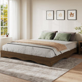 Garvee California King Wood Platform Bed Frame Wave Edge Design Sturdy Slat Support  Wood No Headboard Easy Assembly Modern Bedroom - Walnut Wood