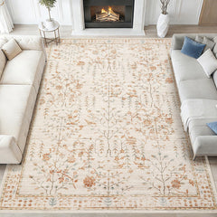 Garvee 8x10 Vintage Retro Boho Area Rug - Washable, Non-Slip TPR Backing, Low Pile Comfort, Kids & Pet Friendly, Beige, Living Room Bedroom Dining - Beige