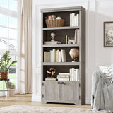 Garvee 5 Tier Bookshelf, 69'' Tall Farmhouse Bookcase with 2 Doors & Adjustable Shelves - Open Display Storage Rack with Anti-Slip Design for Home Office, Balcony, Library, Study, Living Room, Gray - Grey