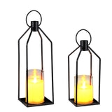 Garvee 2 Pack Black Metal Candle Lanterns with Glass Hurricane, 12 and 15 Inch Tall Hanging Lantern Candle Holders for Outdoor Indoor Decor, Rustic Table Centerpiece for Wedding Farmhouse Fireplace - Black