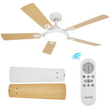 Garvee 52 Inch Modern Ceiling Fan with Dimmable 3-Color LED Light, 5 Reversible Blades, 6-Speed Quiet DC Motor, Remote Control, Energy Efficient, Indoor Use for Bedroom, Living Room, Kitchen, White, Suspension Rod - White