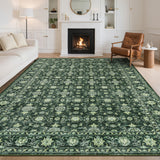 Garvee 8' × 10' Vintage Persian Medallion Area Rug, Machine Washable Non-Slip Low-Pile Soft Rug for Living Room, Bedroom & Dining Room, Green - Green