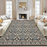 Garvee Dark Gray Washable Floral Area Rug 6' × 9', Non Slip Low Pile Stain Resistant Vintage Bordered Rug for Living Room Bedroom Dining Room - Black
