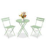 Garvee Space-Saving 3-Piece Steel Patio Bistro Set, Folding Outdoor Table and 2 Chairs, No Assembly Weather-Resistant Furniture for Balcony Porch Yard,Green - Green