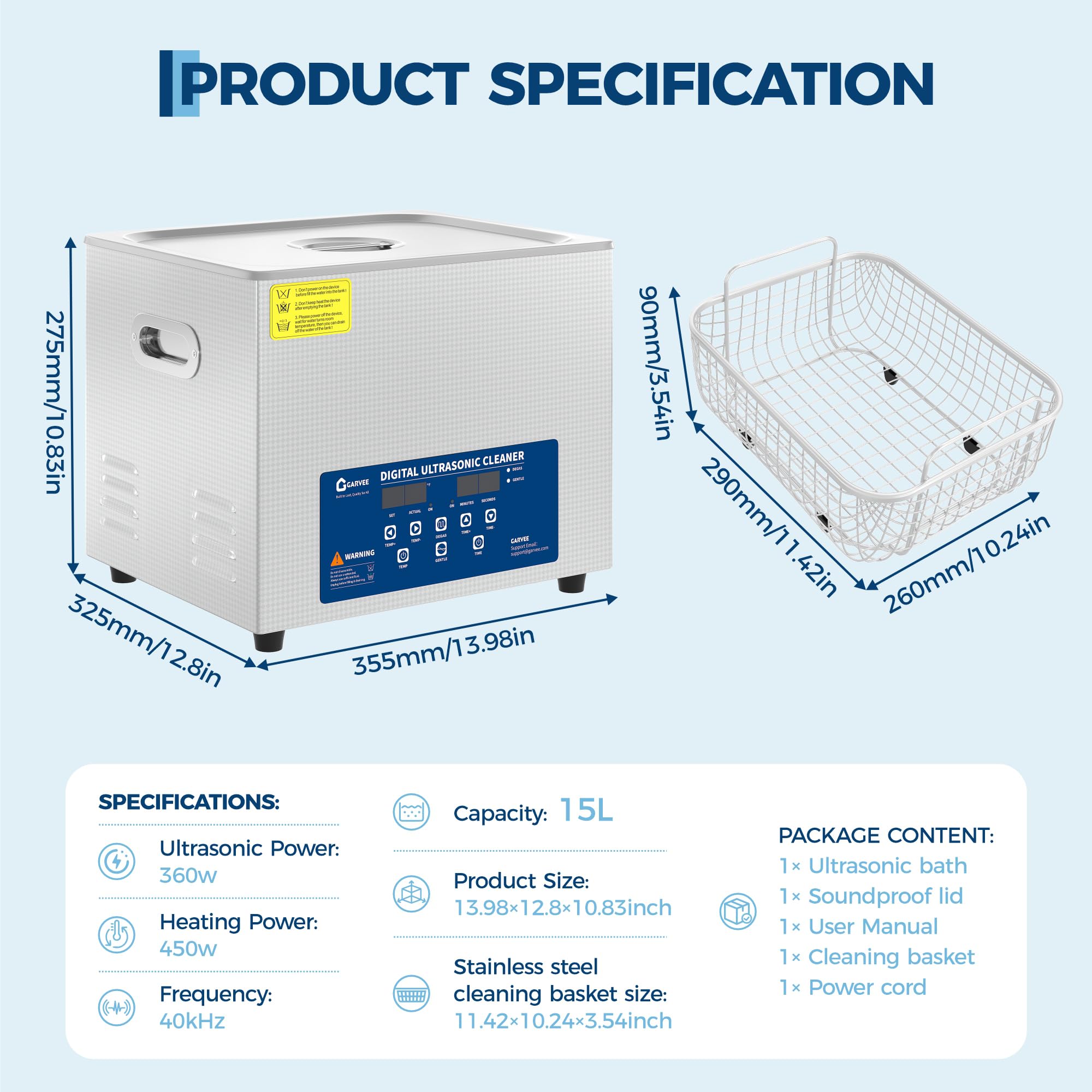 Garvee Professional Ultrasonic Cleaner 40kHz Digital Heated