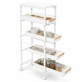 Garvee Slim 5-Tier Rolling Storage Cart with Wooden Top – Space-Saving Utility Organizer with Pull-Out Baskets & Wheels – Perfect for Kitchen, Bathroom, Pantry, Laundry – 20.5cm Wide MH-2530 - 8.1In