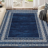 Garvee 3' × 5' Boho Floral Runner Rug, Machine Washable Non-Slip Low-Pile Soft Rug for Hallway, Kitchen & Entryway, Blue - Blue