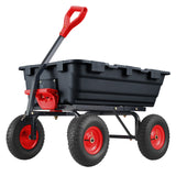 Garvee 800 lbs Poly Garden Dump Cart, Heavy-Duty Wheelbarrow with 10-Inch Tires, 180° Rotating Handle, Steel Frame and Quick Release System Garden Dump Cart for Soil Plants Gardening Tools Wood - Black & Red