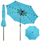 Garvee 10 FT Solar LED Patio Umbrella, 32 Lights, 8-Rib Iron Frame, Crank & Push-Button Tilt Market Umbrella for Table, Pool and Deck, Turquoise