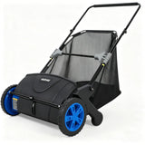 Garvee 21" Push Lawn Sweeper, 3.5 Cu. Ft. Manual Leaf & Grass Collector with Adjustable Height and 4 Spinning Brushes, Black & Blue - Black & Blue