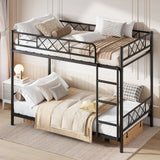Garvee Heavy Duty Metal Twin Over Twin Bunk Bed with Stairs – Space-Saving 2-Tier Design, Full-Length Guardrails, Sturdy Slats, No Box Spring Needed, Ideal for Adults & Teens Bedrooms, Sand Texture Black - Matte Black