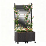Garvee Tall Outdoor Planter Box with Trellis, Mobile Raised Garden Bed on Lockable Wheels, Weather-Resistant Planter with Drain Plug for Climbing Vegetables & Flowers, Brown