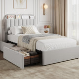 Garvee Modern Upholstered Twin Platform Bed Frame with Bookcase Headboard & 2 Drawers - Storage Bed for Kids, Noise-Free, Easy Assembly, No Box Spring Needed - Twin Size, Grey - Light Gray