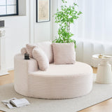 Garvee 55 Inch Oversized Round Chaise Lounge Chair with Cup Holders Gray Corduroy Circle Couch No Assembly - Beige